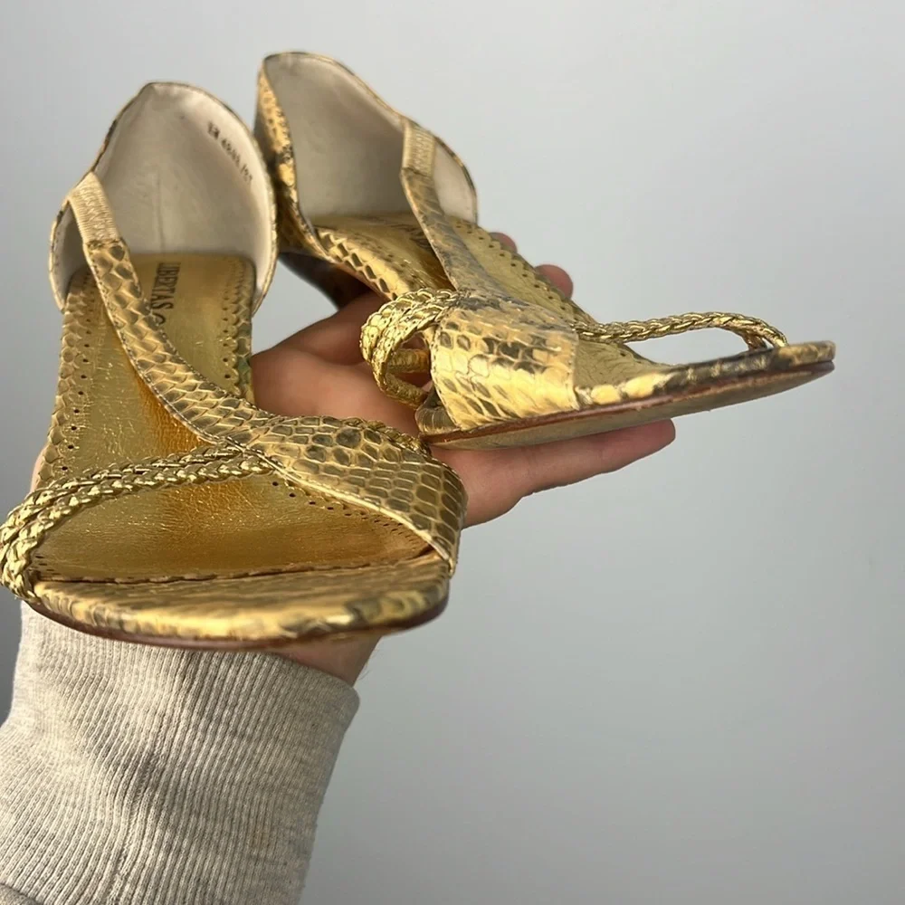 Libertas braided gold and reptile pattern strappy heels size 37